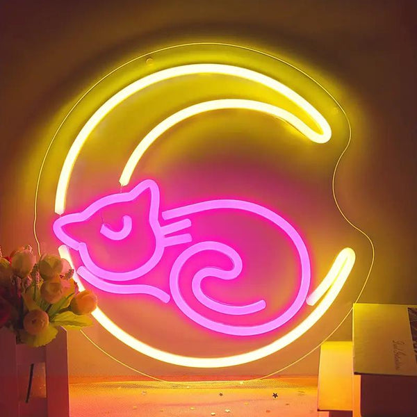 Moon Cat Neon Sign for Kids Gift