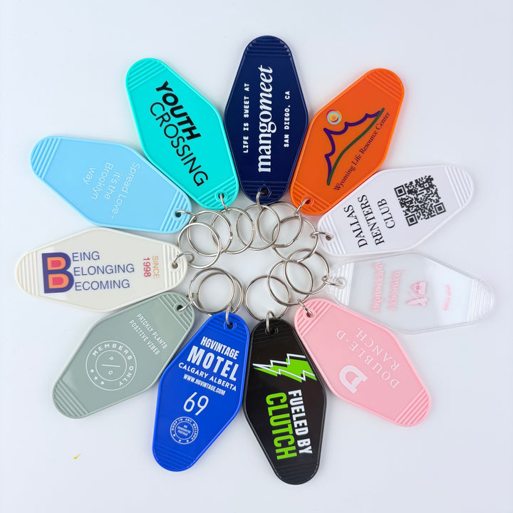 Custom Vintage Plastic Keychain, Personalized Retro Key Holder, Hotel Motel Keychains