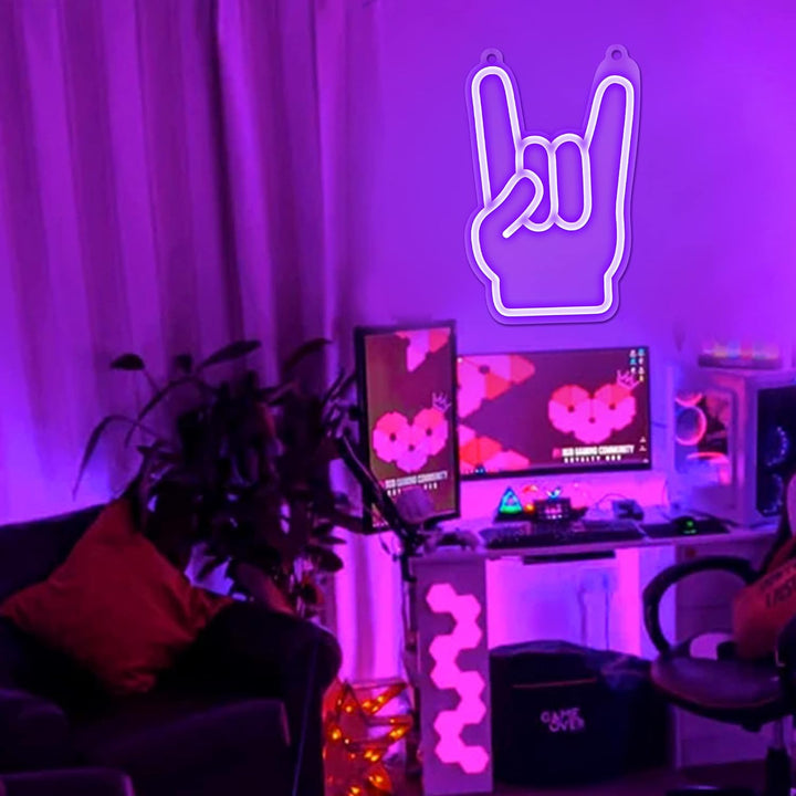 Rock On Hand Neon Sign, Custom Neon Light, Music Gesture Neon Sign