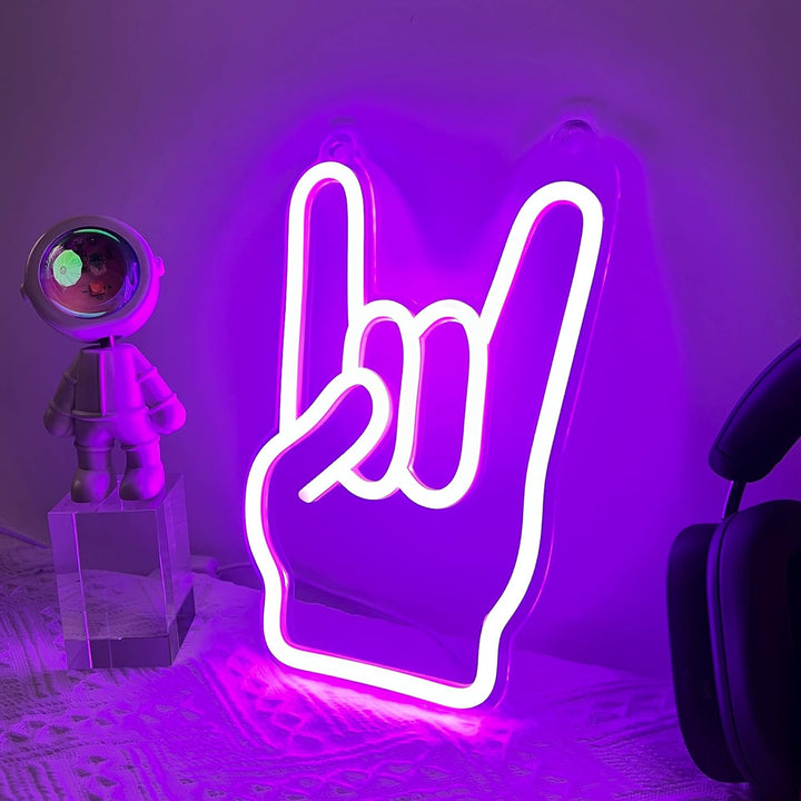 Rock On Hand Neon Sign, Custom Neon Light, Music Gesture Neon Sign
