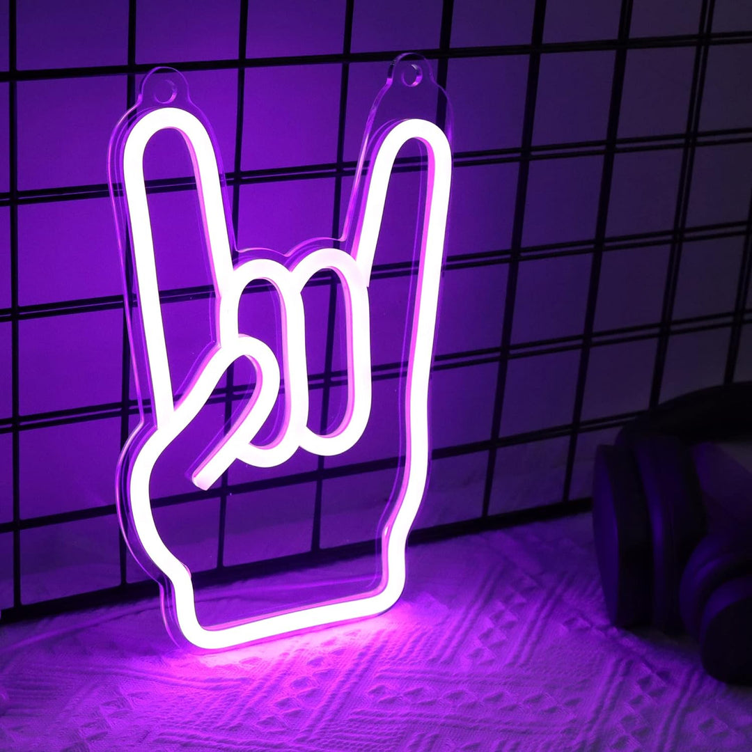 Rock On Hand Neon Sign, Custom Neon Light, Music Gesture Neon Sign