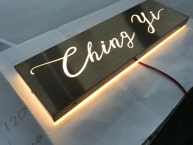 Backlit Laser Cut Metal Signs, Wall Led Light Box, Reception sign, Halo Lit Sign
