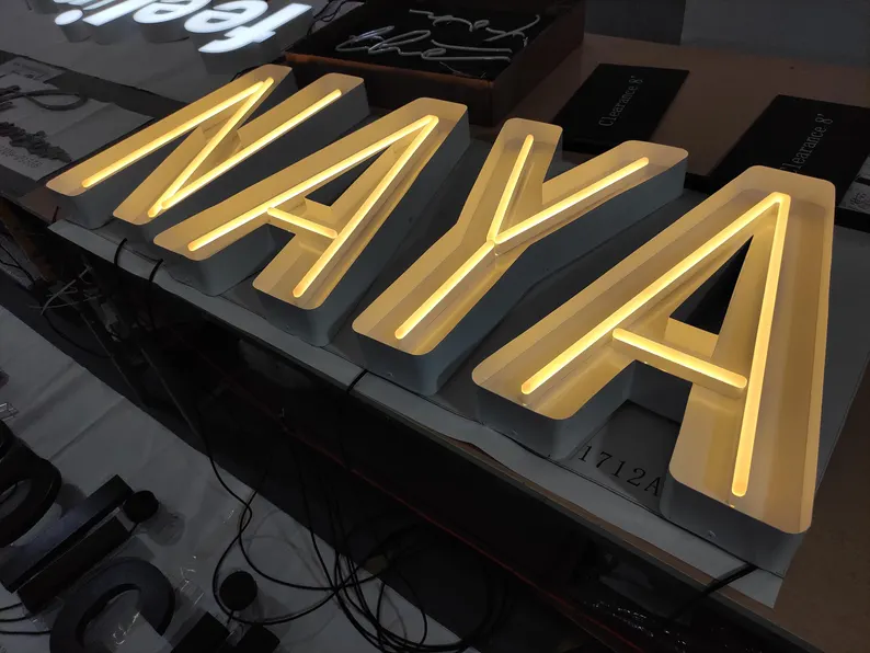 Custom Designed Neon Sign Acrylic Letter With Metal Channel, Illuminated Metal Lights, 3D Business Neon Sign, Outdoor Lighted Letter