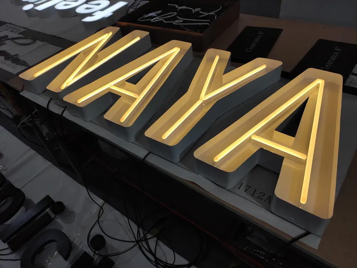Custom Designed Neon Sign Acrylic Letter With Metal Channel, Illuminated Metal Lights, 3D Business Neon Sign, Outdoor Lighted Letter
