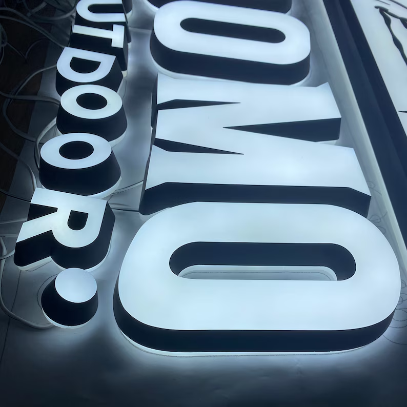 Custom Front and Back Lit Illuminated Letters, Outdoor Business Sign, Backlit Building Sign, Commercial Logo