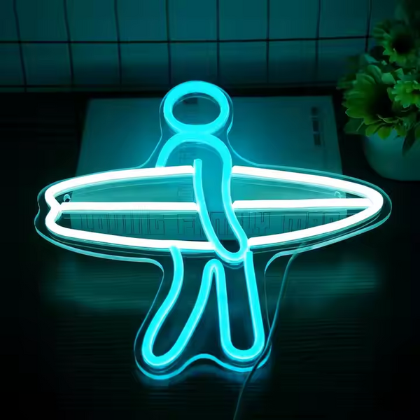 Surfer Neon Sign for Surfing Club Home Wall Decor and Business LED Lighting