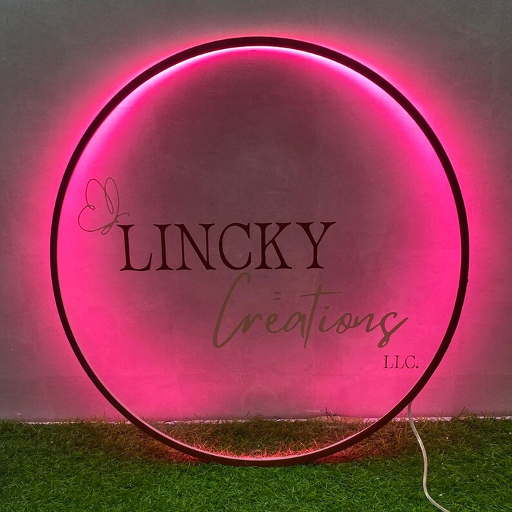 Custom Backlit Acrylic Logo Sign Round Illuminated Design for Reception and Studio Decor