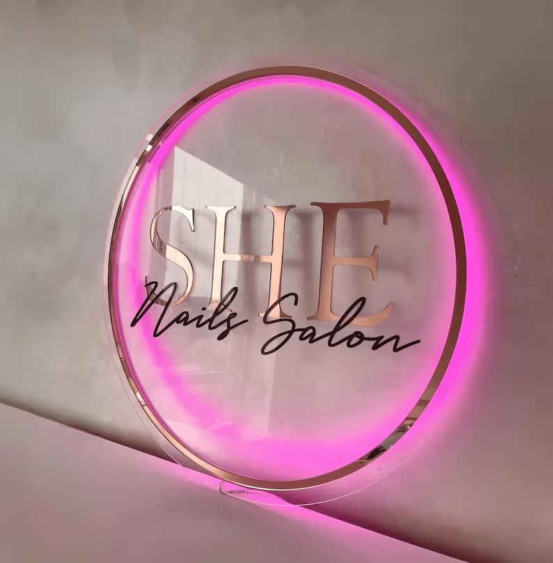 Custom Backlit Acrylic Logo Sign Round Illuminated Design for Reception and Studio Decor