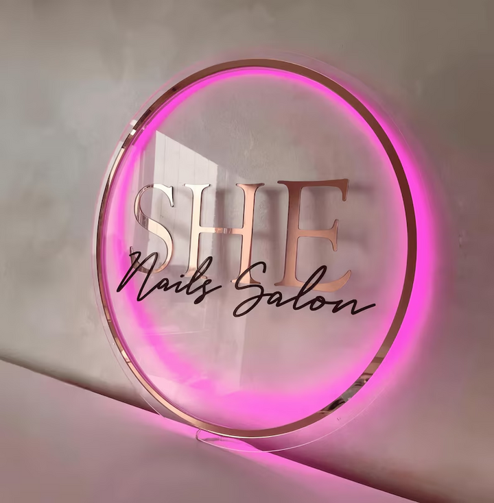Custom Backlit Acrylic Logo Sign Round Illuminated Design for Reception and Studio Decor