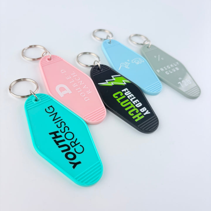 Custom Vintage Plastic Keychain, Personalized Retro Key Holder, Hotel Motel Keychains