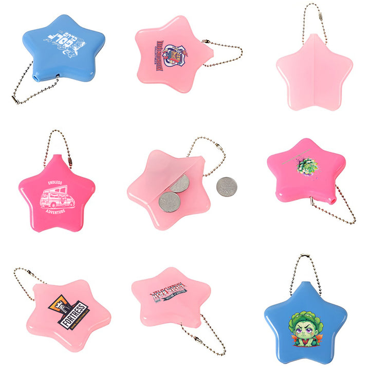 Custom Rubber Coin Purse Keychain, Personalized Logo Star Shape Money Coin Holder Pouch
