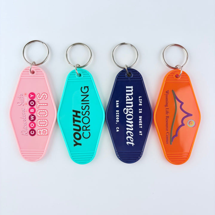 Custom Vintage Plastic Keychain, Personalized Retro Key Holder, Hotel Motel Keychains