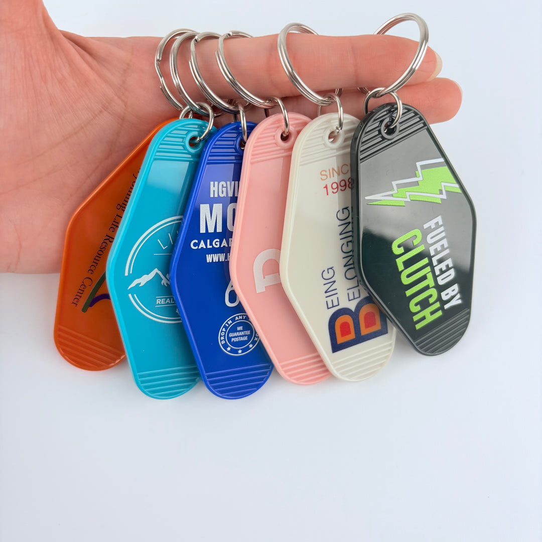 Custom Vintage Plastic Keychain, Personalized Retro Key Holder, Hotel Motel Keychains