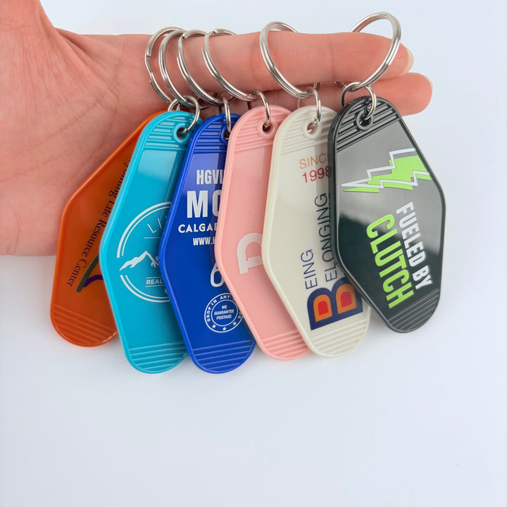 Custom Vintage Plastic Keychain, Personalized Retro Key Holder, Hotel Motel Keychains