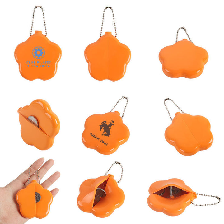 Custom Flower Shaped Coin Purse Storage Bag, Rubber Coin Pouch Wallet Keychain