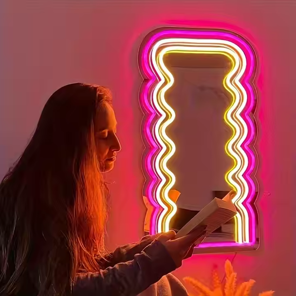 Wavy Neon Mirror LED Sign Shop and Home Decor