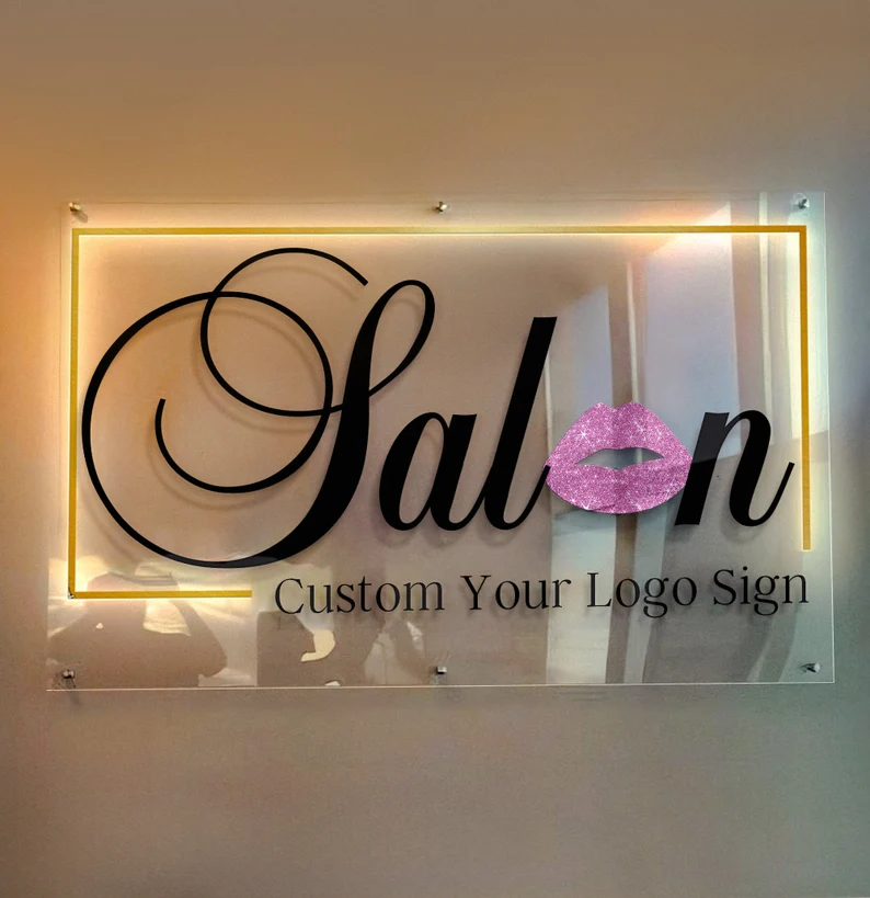 3D Rectangular Backlit Business Sign Wall, Custom LED logo Sign, Backlit Logo Sign, Light Up Sign, Salon Backlit Sign, Office Wall Sign