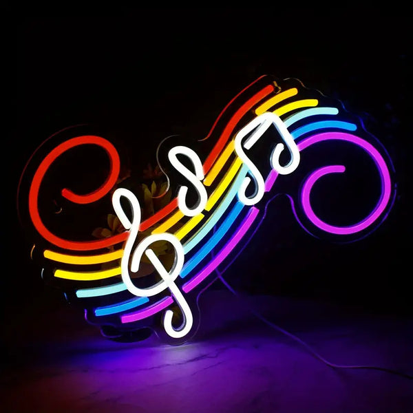 Music Notes Neon Sign for Colorful Musical Wall Art